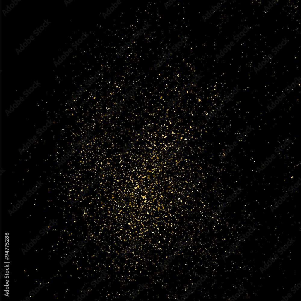 Gold glitter texture on a black background. Golden explosion of confetti. Golden grainy abstract  texture on a black  background. Design element. Vector illustration,eps 10.