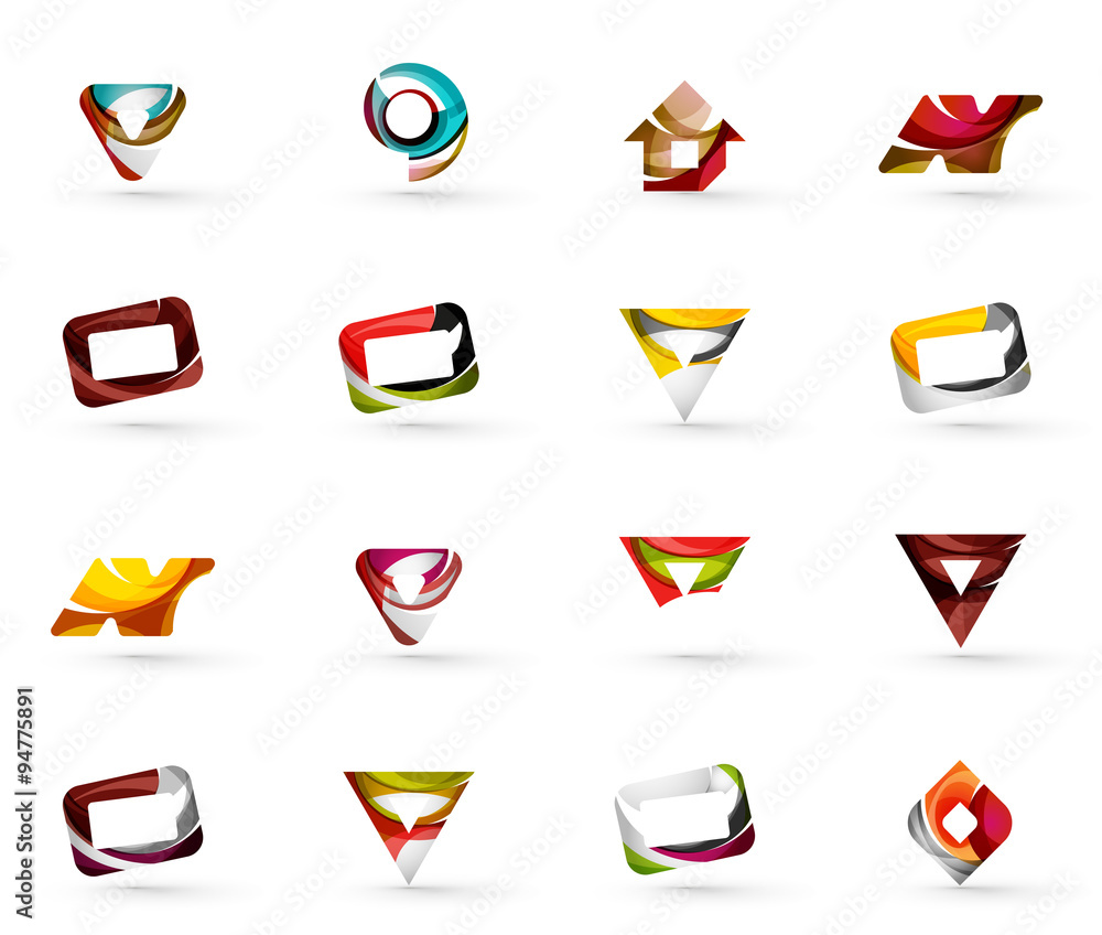 Set of various geometric icons - rectangles triangles squares circles or swirls, created with flowing wavy elements Set of various geometric icons - rectangles triangles squares circles or swirls, created with flowing wavy elements