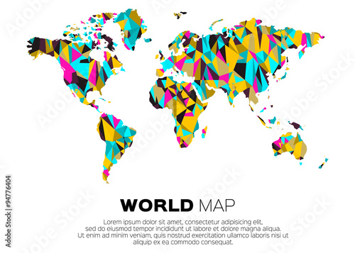 World map background in polygonal style. Abstract origami color map design.