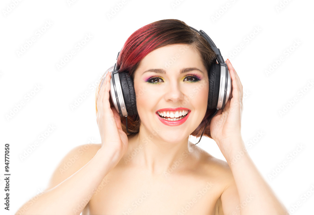 Attractive woman with colored hair enjoying the music. Attractive woman with colored hair enjoying the music.