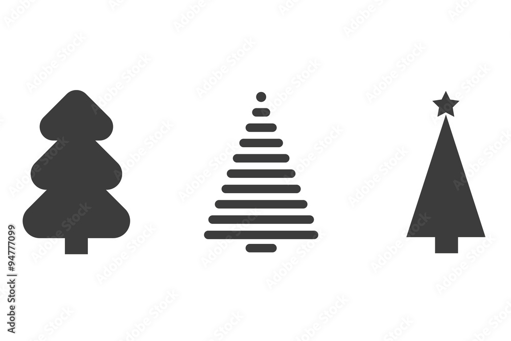 Set of monochrome christmas tree with decoration isolated on white background. Set of monochrome christmas tree with decoration isolated on white background.