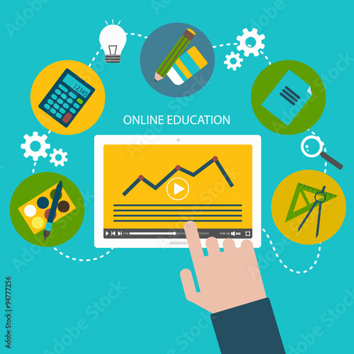 Vector illustration of flat design icons for online education and learning. Template for web, mobile services, banners.