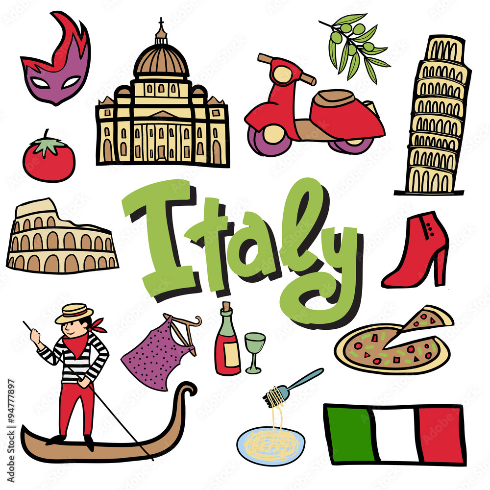 Italian cartoon icons Stock Illustration | Adobe Stock