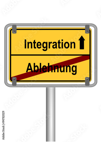 Schild Integration vs. Ablehnung