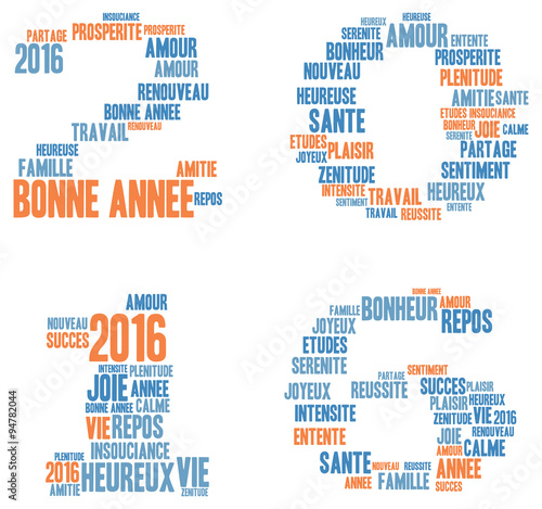 Carte de vœux 2016 en nuage de mots et vecteur