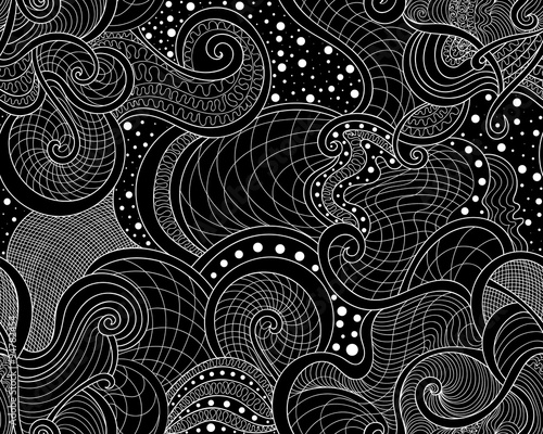 Abstract decorative vector seamless texture with curling ornaments, lines, grid. Endless texture. You can use it as a wallpaper pattern in interior design