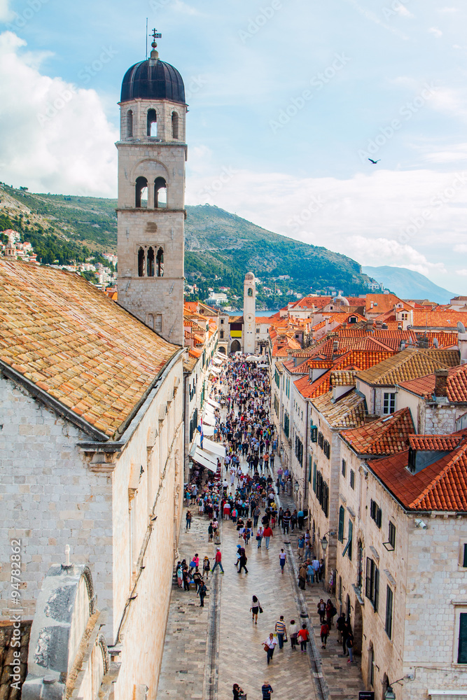 October 9th 2015: Tourists walking on Stradun street in Dubrovnik, Croatia