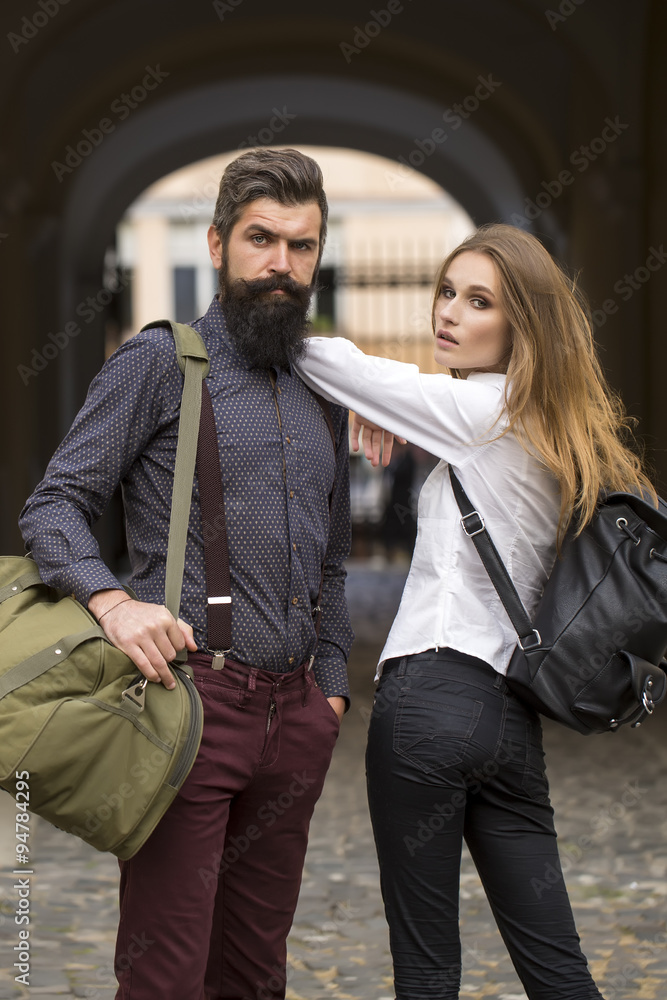 Couple of travellers outdoor Couple of travellers outdoor