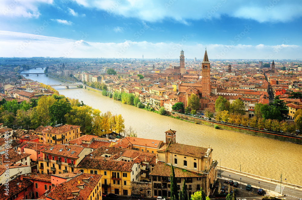 Old town of Verona and the river Adige, Italy
