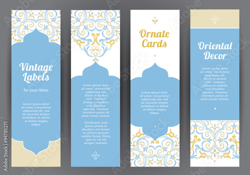 Vector set of ornate labels in Eastern style.