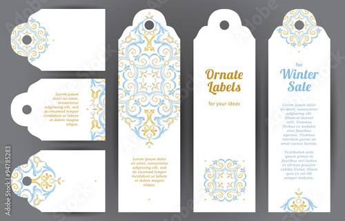 Vector set of ornate labels in Eastern style.