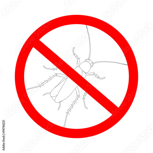 prohibition sign  Blattella germanica. cockroach. Sketch of cockroach. cockroach isolated on white background. cockroach Design for coloring book.  hand-drawn cockroach
