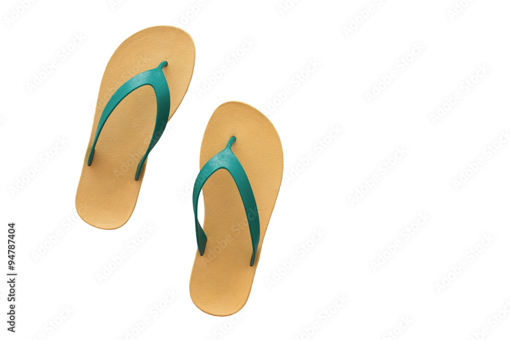 yellow and green slippers isolated on white background. yellow and green slippers isolated on white background.