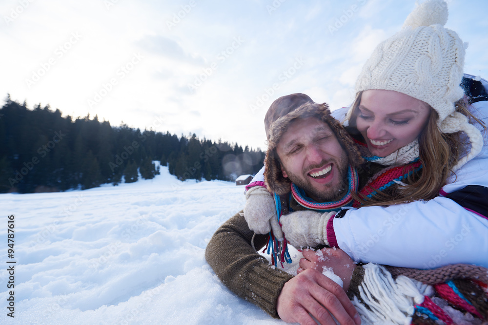 romantic young couple on winter vacation