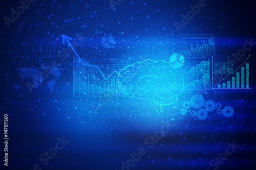 Human brain on blue background