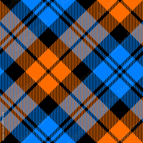 orange and blue tartan diagonal seamless pattern