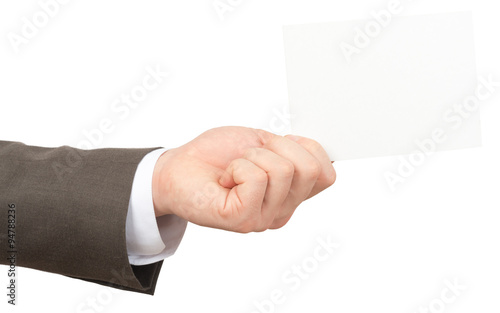 Businessman holding small empty card