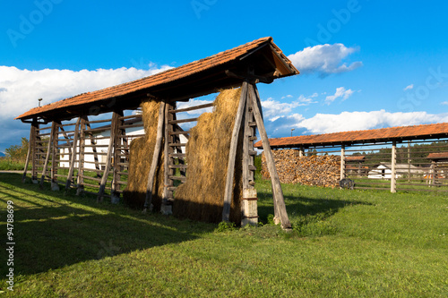 Traditional Slovenian constructions for drying hay and wood storage, hayrack (kozolec).