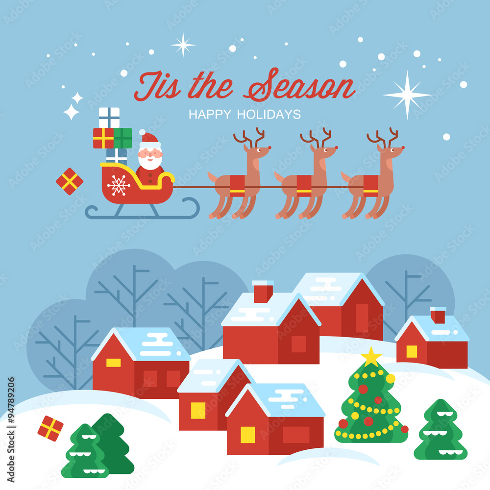 Modern creative Christmas greeting card design with country vill
