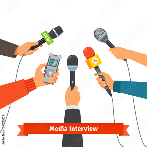 Journalism concept. Microphones and voice recorder