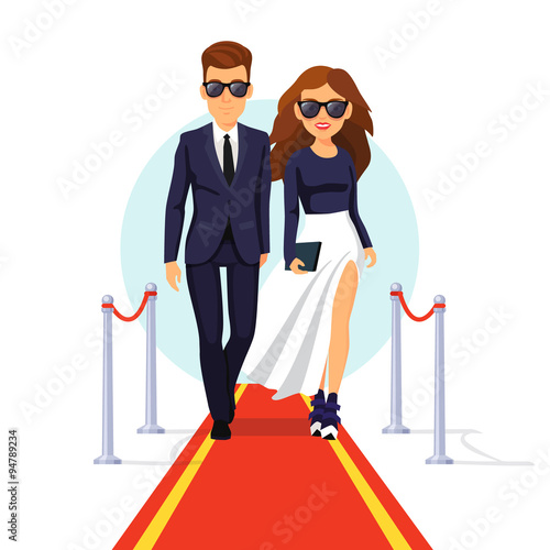 Two rich celebrities walking on a red carpet