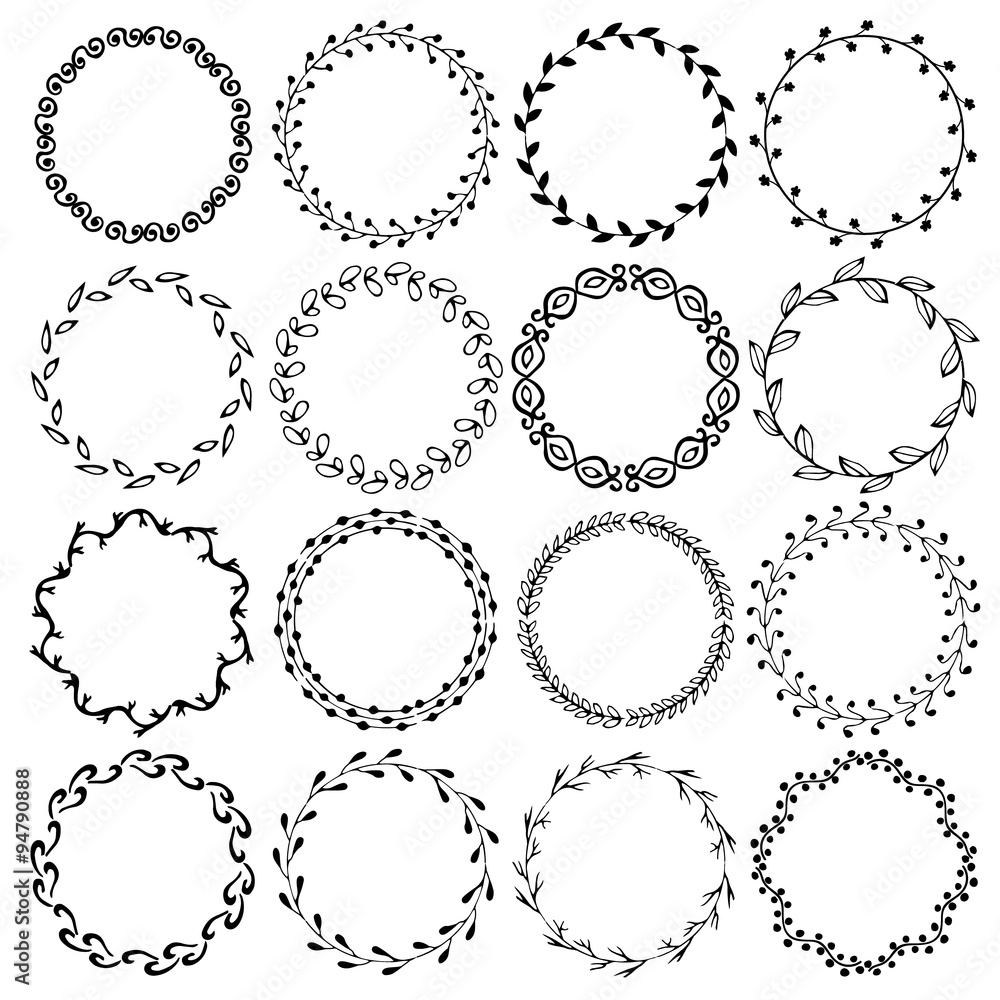 Collection, set of vintage hand drawn ornamental decorative circle frames,  borders. Vector illustration. Stock Vector | Adobe Stock