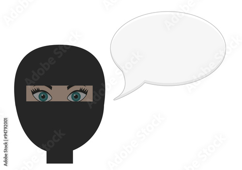 Girl in burqa with speech bubble