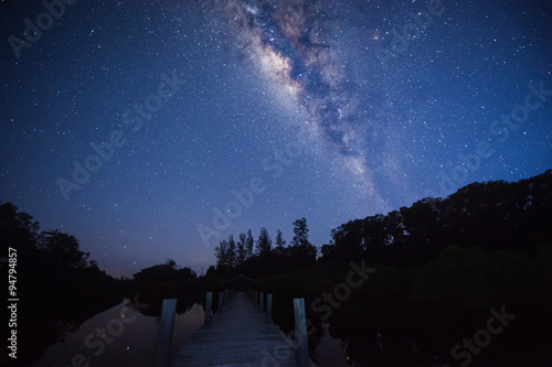 Wooden jetty under the Milky Way