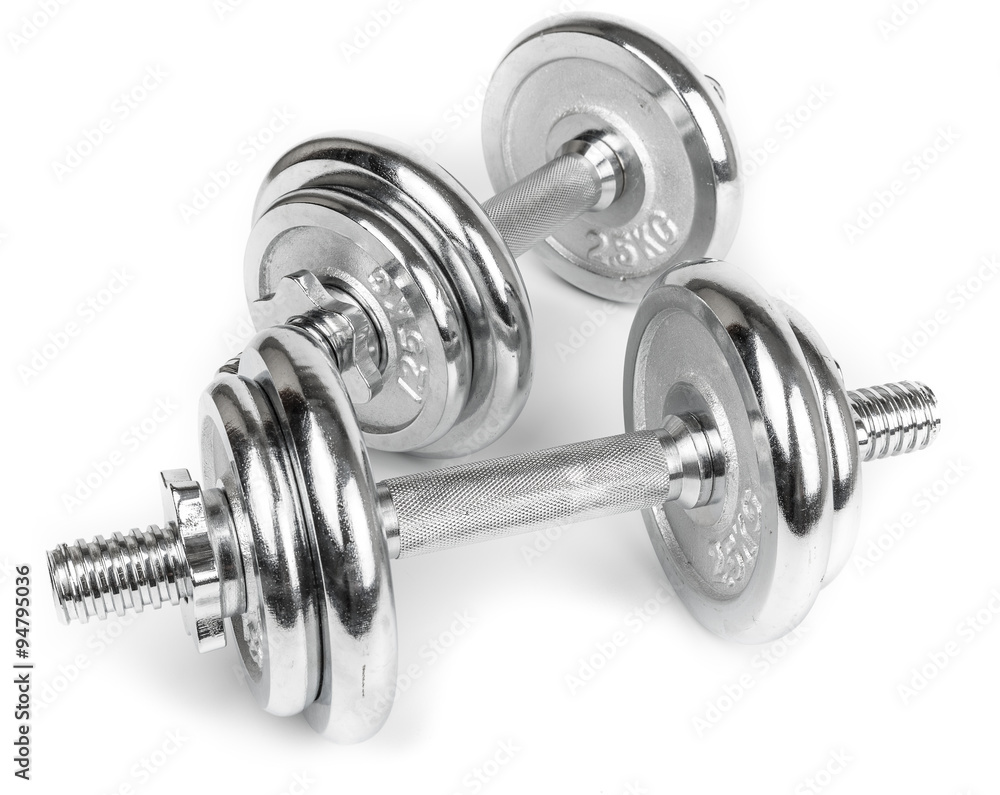 Naklejka premium Steel Dumbbells Isolated on white