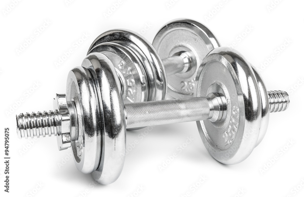 Naklejka premium Steel Dumbbells Isolated on white