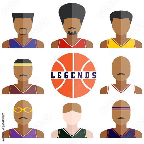 Vector set of legend basketball players icons in flat design