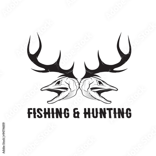 hunting and fishing vintage emblem vector design template