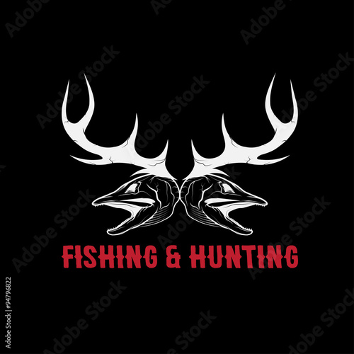 hunting and fishing vintage emblem vector design template