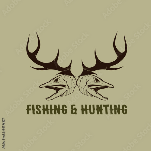 hunting and fishing vintage emblem vector design template