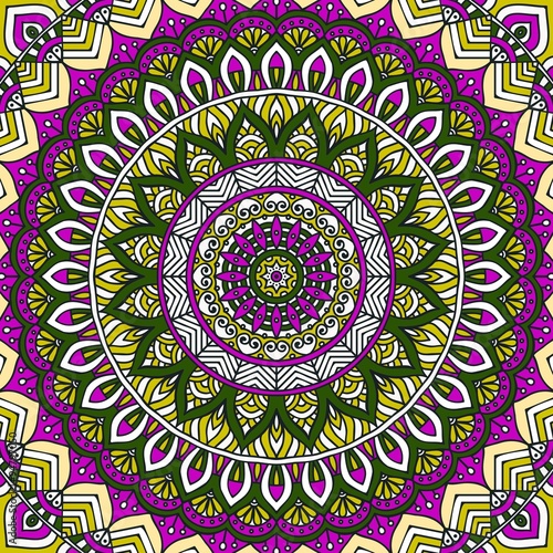 Pink and Yellow Mandala Seamless Pattern