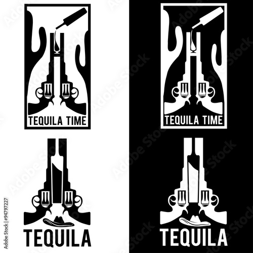 illustration of tequila with guns and cactus