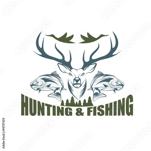 hunting and fishing vintage emblem vector design template
