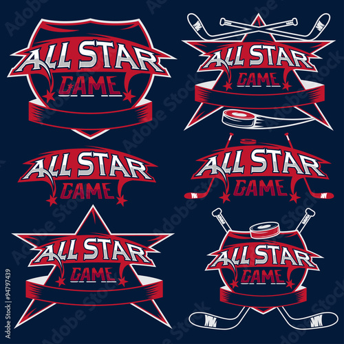 set of vintage sports all star crests with hockey theme
