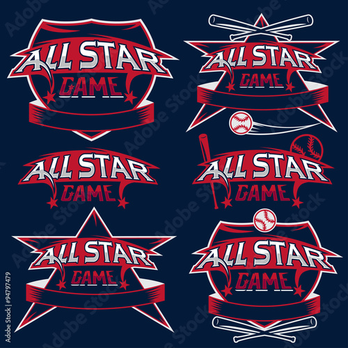 set of vintage sports all star crests with baseball theme