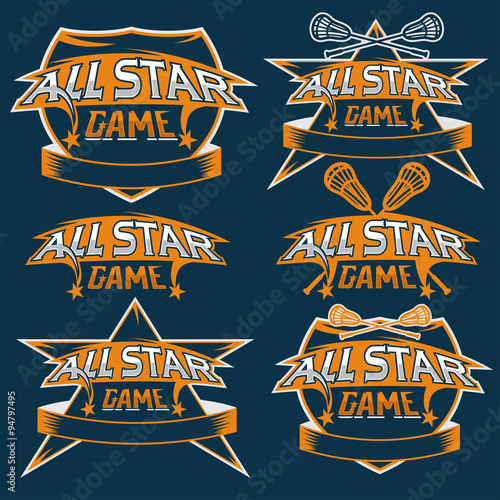 set of vintage sports all star crests with lacrosse theme
