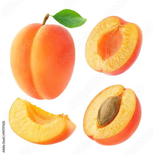 Valokuvatapetti Collection of apricots isolated on white