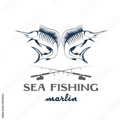 vintage illustration sea fishing with marlin