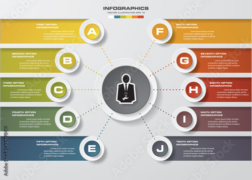 Infographic design template and business concept with 10 options, parts, steps or processes. Can be used for work flow layout, diagram, number options, web design.