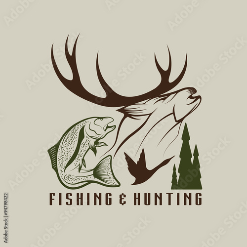 Fototapeta Naklejka Na Ścianę i Meble -  hunting and fishing vintage emblem vector design template