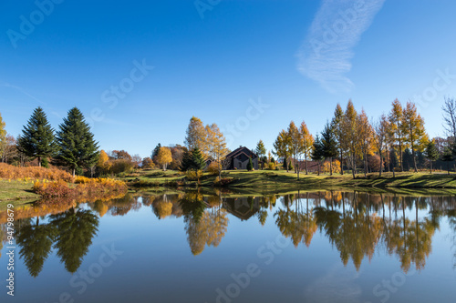 Fototapeta étang de Haute-Saône en automne