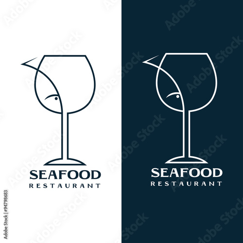 seafood restaurant vector design template with wine glass and fi