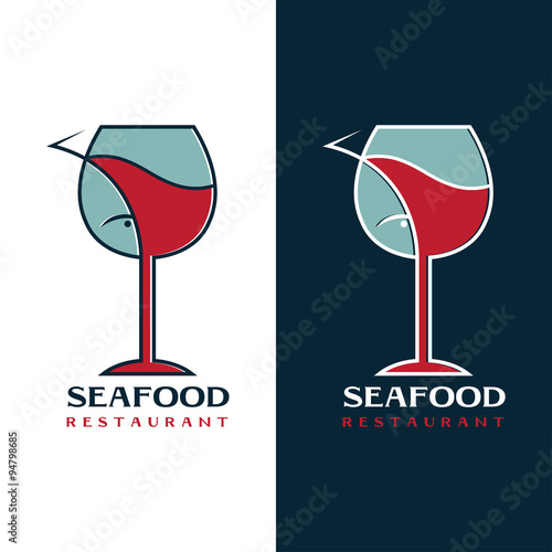seafood restaurant vector design template with wine glass and fi