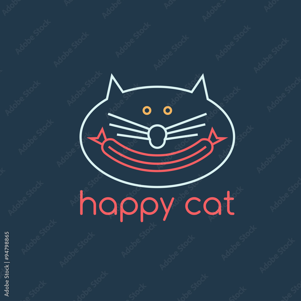 happy cat with sausage vector design template happy cat with sausage vector design template