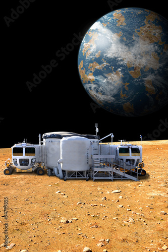 An outpost on the barren moon of an alien world - Elements of this image furnished by NASA.
