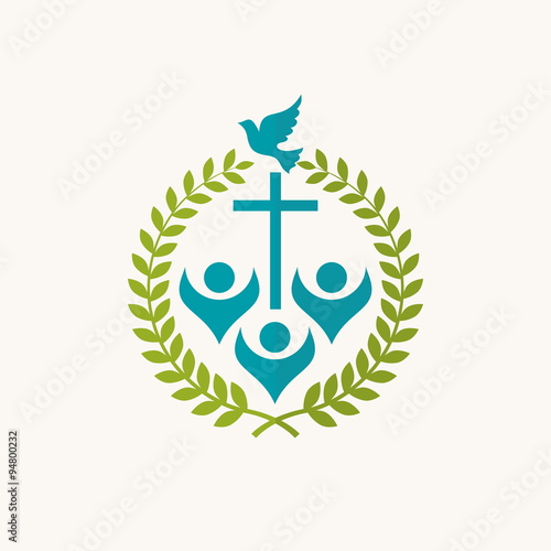Dove, branches, badge, cross, choir, worship, raised hands, membership, missions